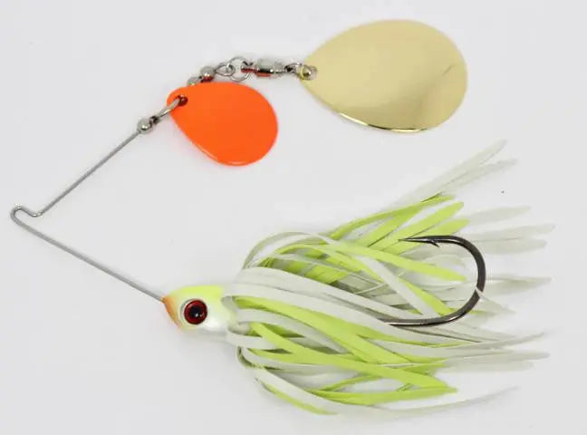 Delta Lures Spinnerbait 3/8oz Orange Colorado/Gold Colorado - Chartreuse/White Rubber - Lucky Lure Tackle