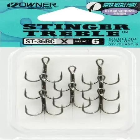 Owner ST-36 Sz 6 - Black Chrome Finish 8pk - Lucky Lure Tackle