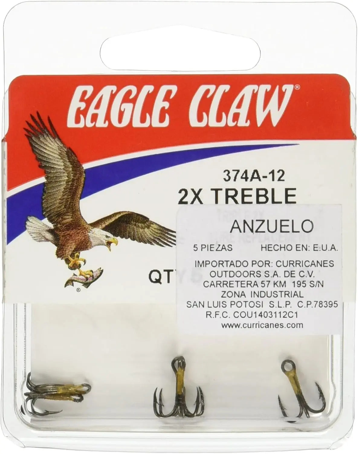 Eagle Claw 2x Treble Triple Sz 12 - 5pk - Lucky Lure Tackle