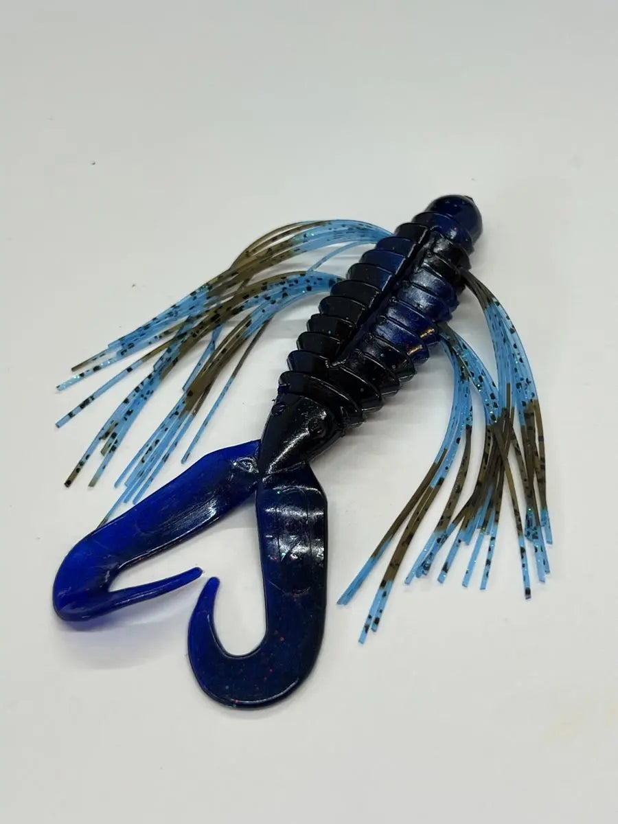Tightline UV Whisker BIG'N Bug 4" - Blue Black Swirl w/ Okeechobee Craw 4pk - Lucky Lure Tackle