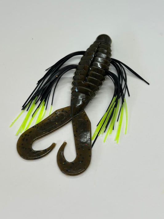 Tightline UV Whisker BIG'N Bug RATTLING 4" - UV Green Pumpkin w/ Chart Tip 4pk