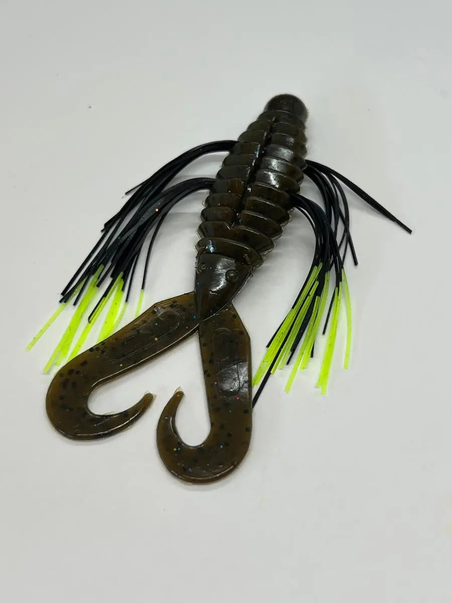 Tightline UV Whisker BIG'N Bug RATTLING 4" - UV Green Pumpkin w/ Chart Tip 4pk - Lucky Lure Tackle