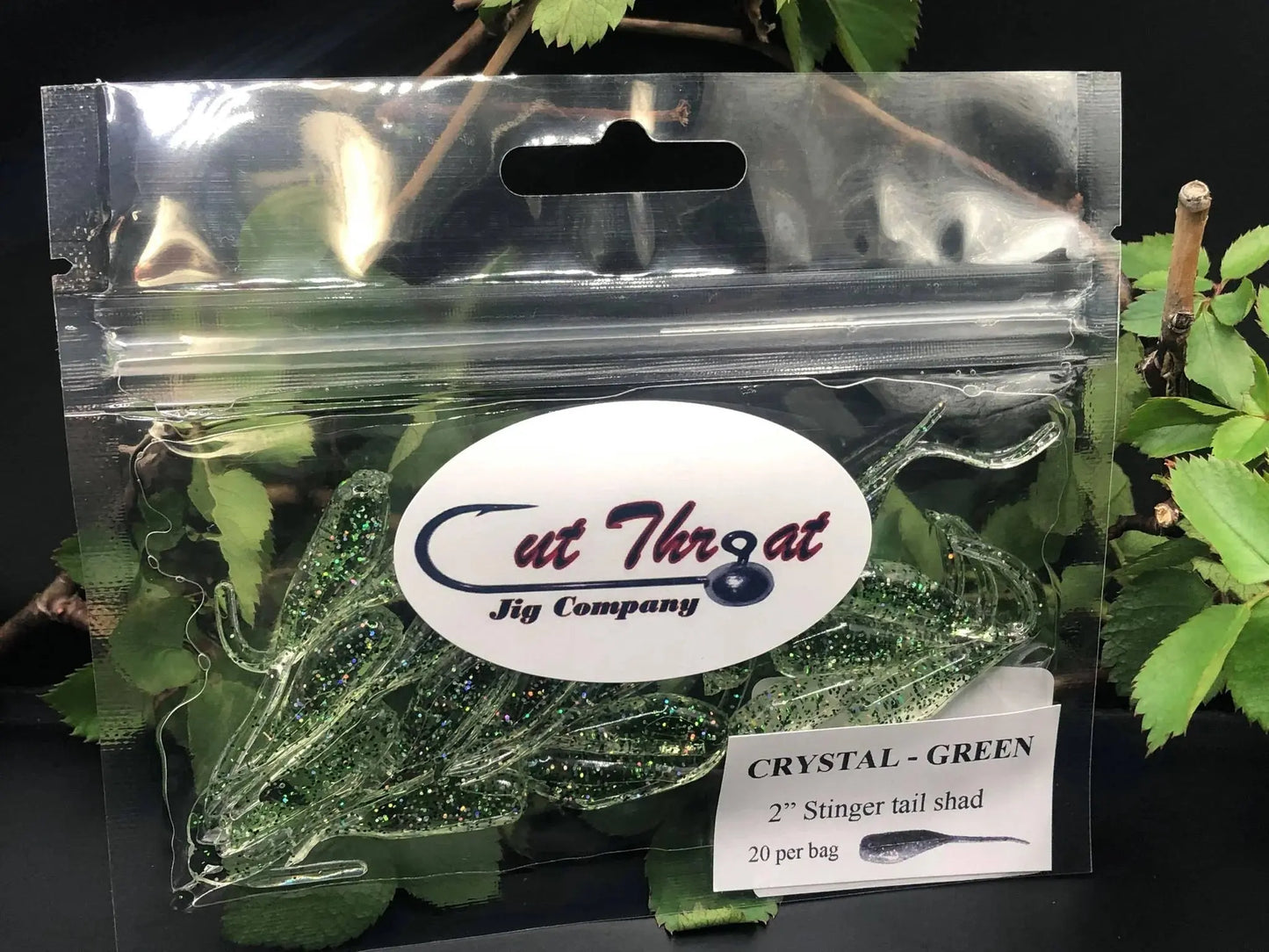 Cut Throat Crappie Crusher 2" Stinger Tail Shad - CRYSTAL GREEN 20pk - Lucky Lure Tackle