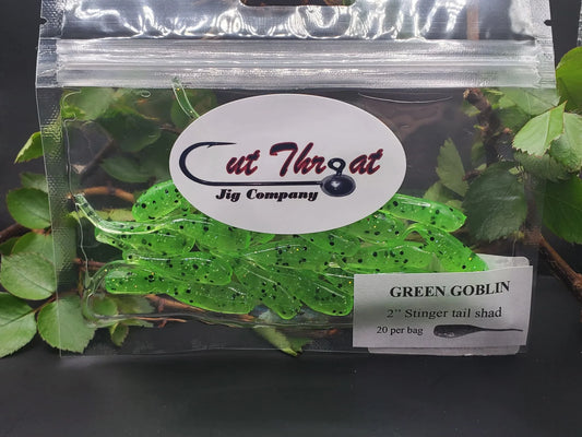 Cut Throat Crappie Crusher 2" Stinger Tail Shad - GREEN GOBLIN 20pk