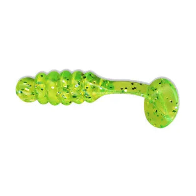 Charlie Brewers 1.5" Crappie/Panfish Slider Grubs 18/pk - Chartreuse Glitter Slider