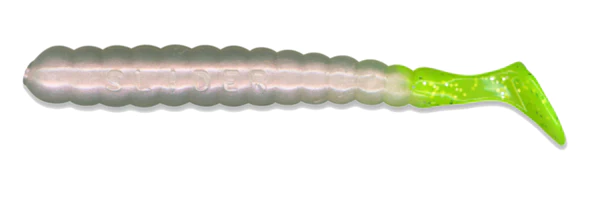 Charlie Brewers Slider 3" Grub 13/pk - Pearl/Chartreuse