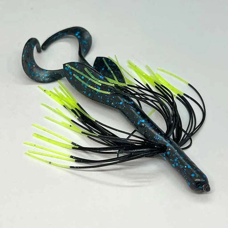 Tightline UV Whisker Hog Rig 4" Rattling - UV Blue Black w/ Chart Tip 5pk - Lucky Lure Tackle