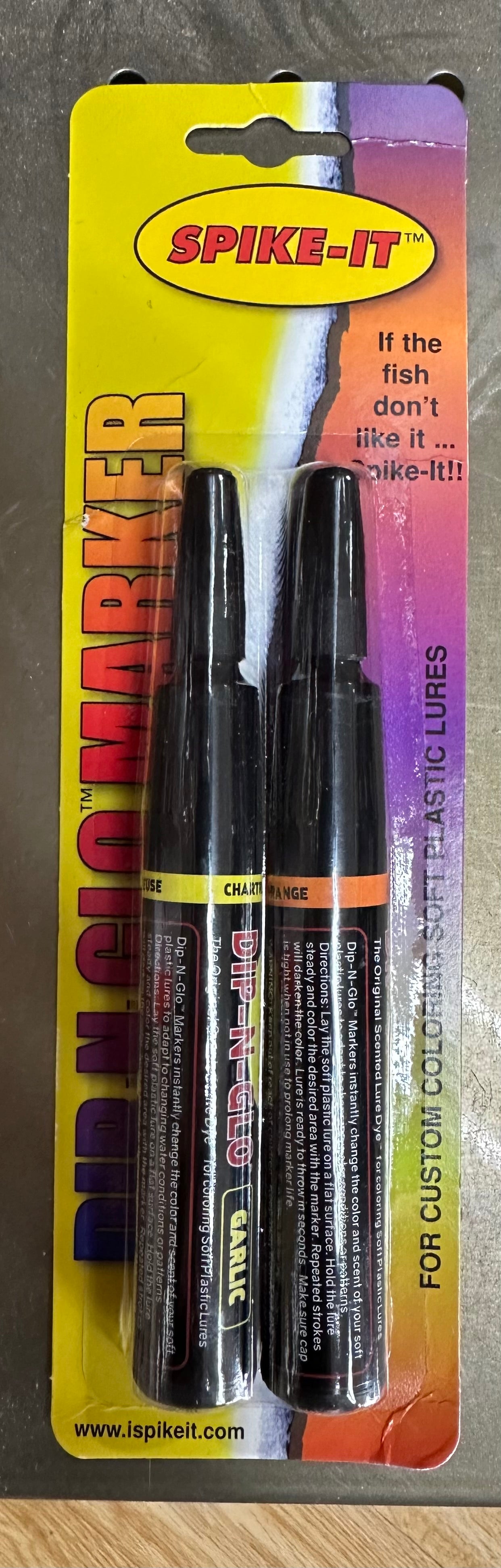 Spike-It Dip-N-Glo Markers -Chartreuse/Orange Garlic Scented. 2pk