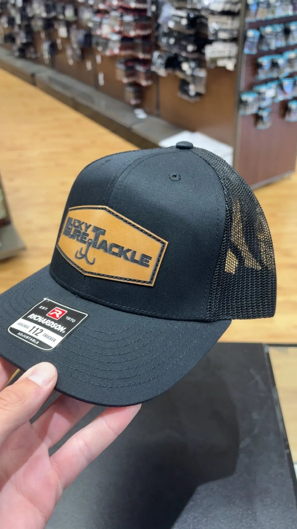 Lucky Lure Hat Leather Patch - Black Richardson 112 - Lucky Lure Tackle