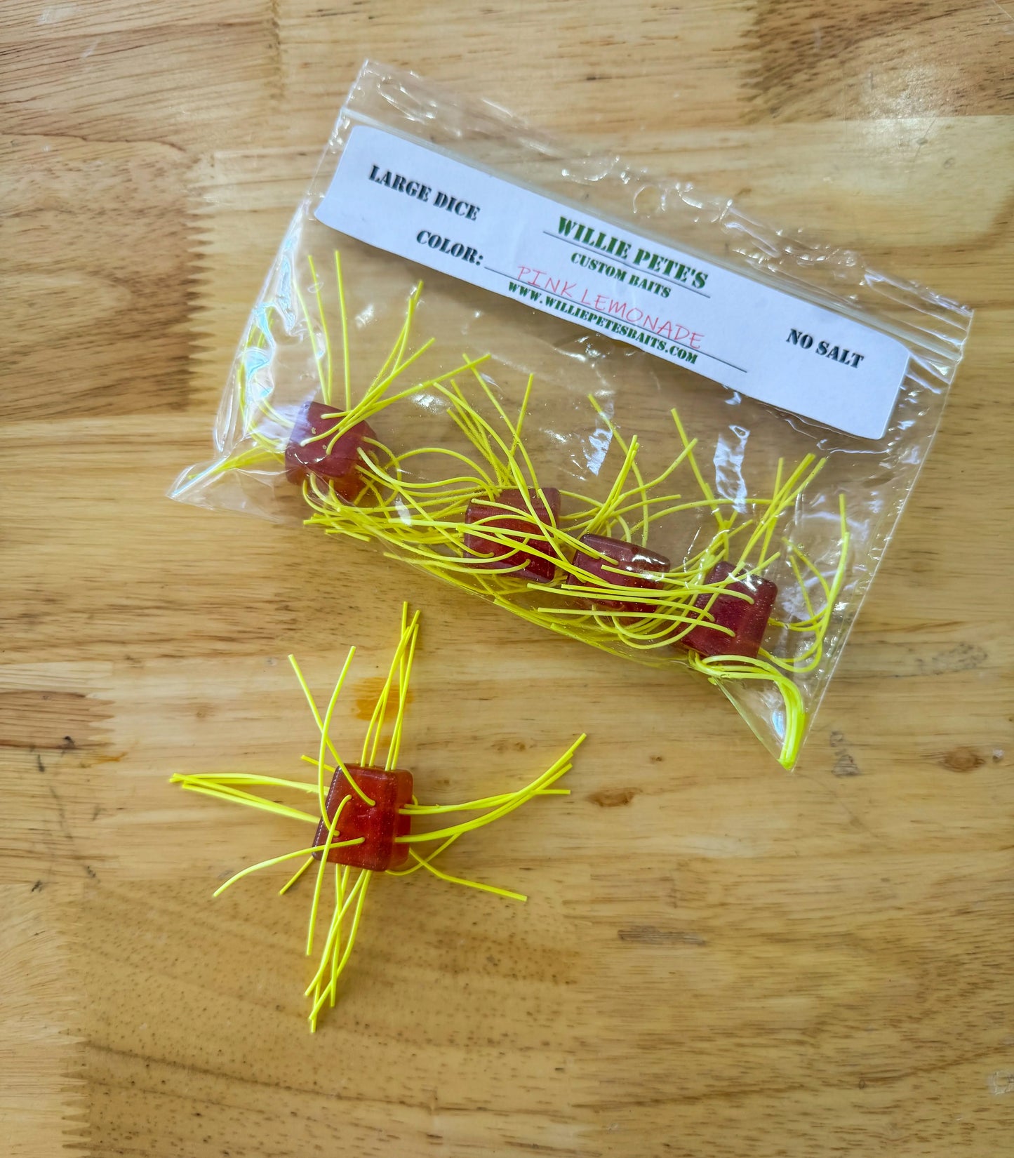 Willie Pete's Crazy Dice 3/4” (5 pack) - Pink Lemonade/Chartruese Strands (NO SALT) - Lucky Lure Tackle