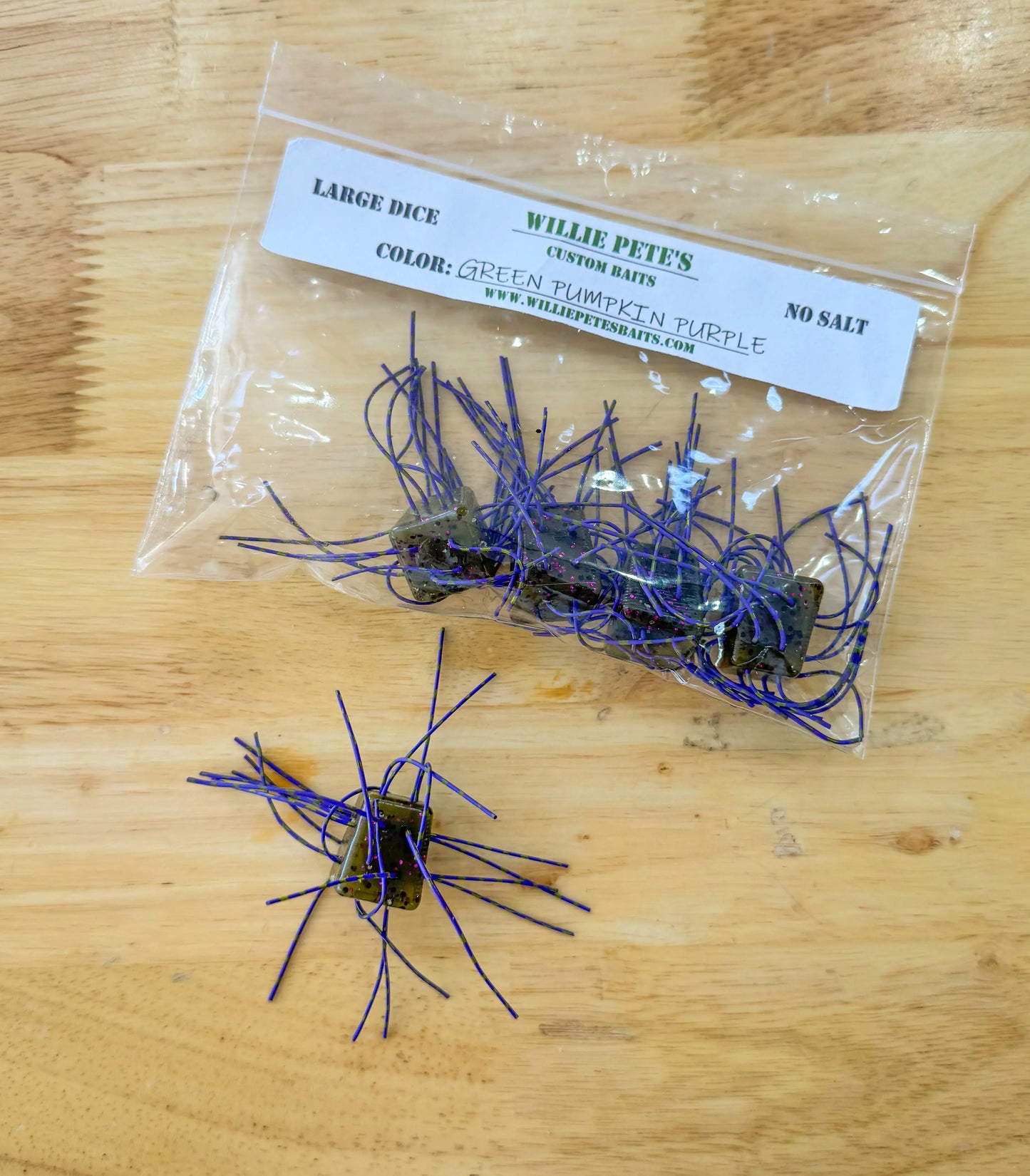 Willie Pete's Crazy Dice 3/4” (5 pack) - Green Pumpkin Purple (NO SALT) - Lucky Lure Tackle