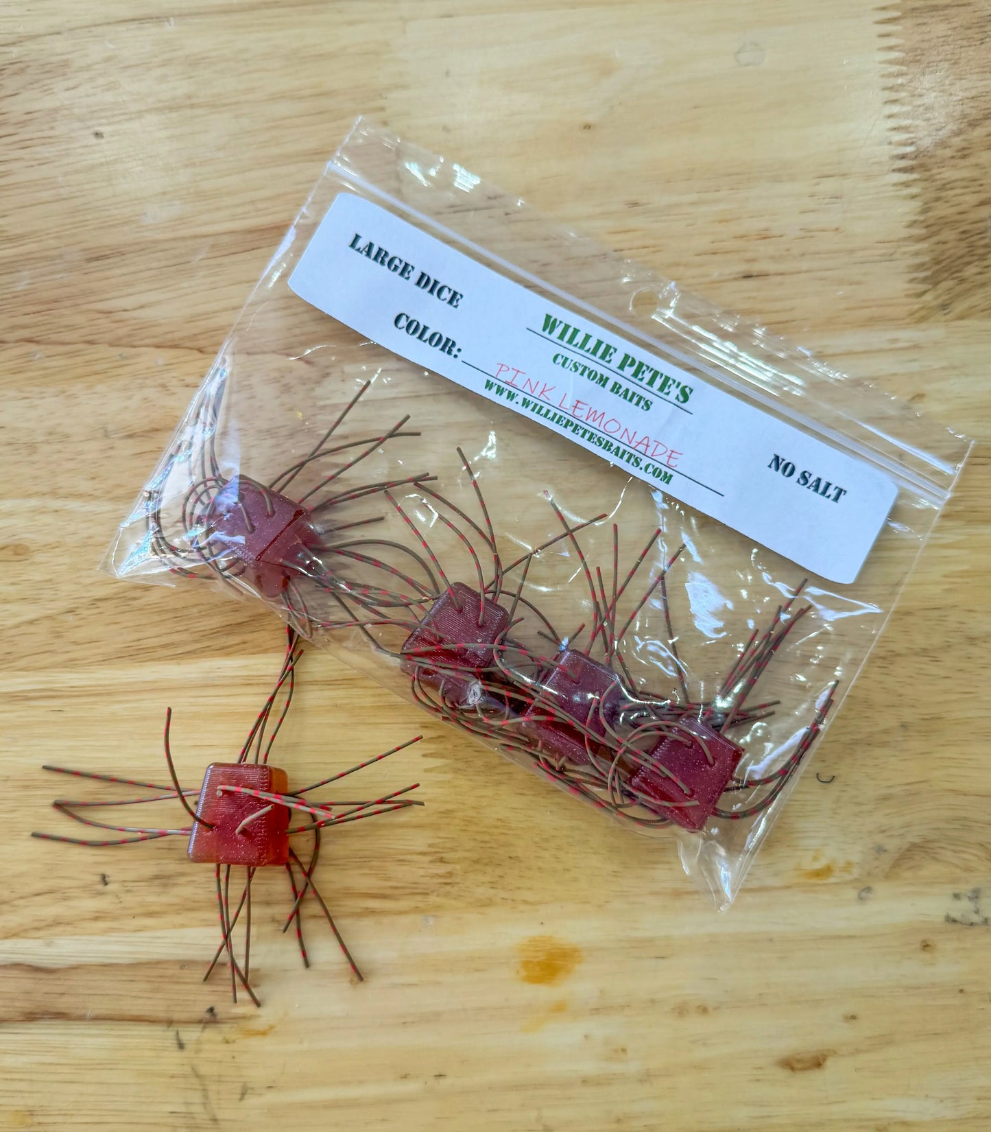 Willie Pete's Crazy Dice 3/4” (5 pack) - Pink Lemonade/Brown Strands (NO SALT) - Lucky Lure Tackle