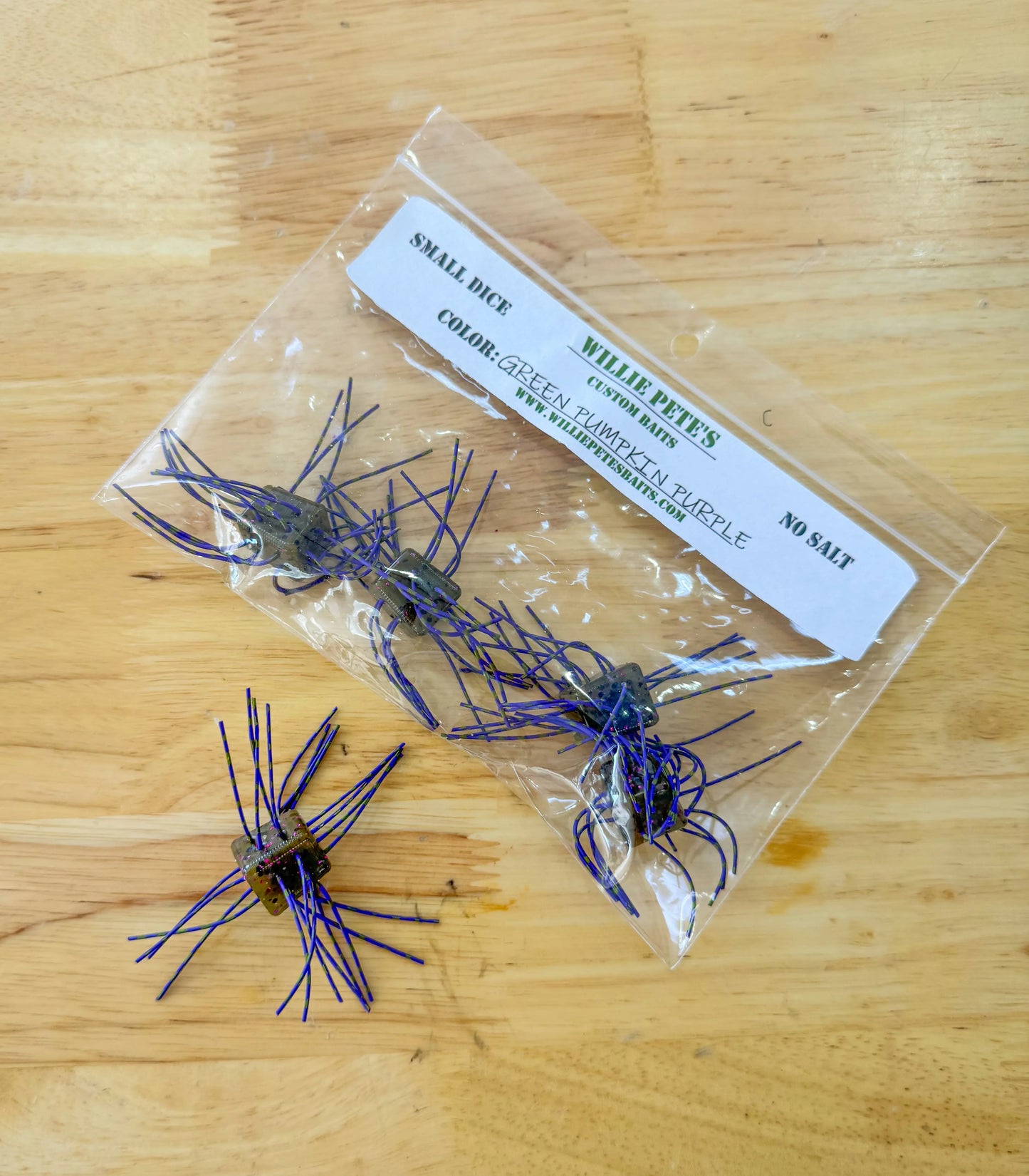 Willie Pete's Crazy Dice 1/2” (5 pack) - Green Pumpkin Purple (NO SALT) - Lucky Lure Tackle