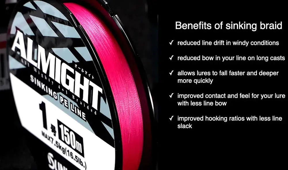 Sunline Almight Sinking Braid 18.5lb 165yds - Pink - Lucky Lure Tackle