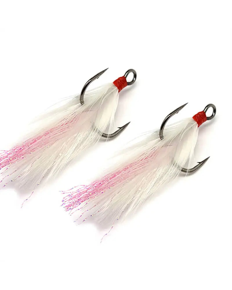 Gamakatsu Feathered Treble White & Red - Sz 4 2pk - Lucky Lure Tackle