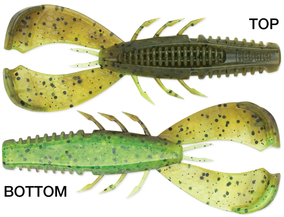 Rapala Crush City Cleanup Craw 3.5" - Green Pumpkin Chartreuse Pepper 7pk - Lucky Lure Tackle