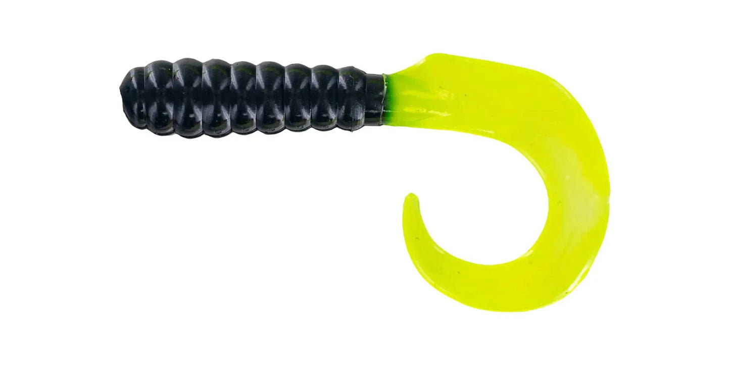 Big Bite Curl Tail Grub 2" - Black/Chart 10pk - Lucky Lure Tackle