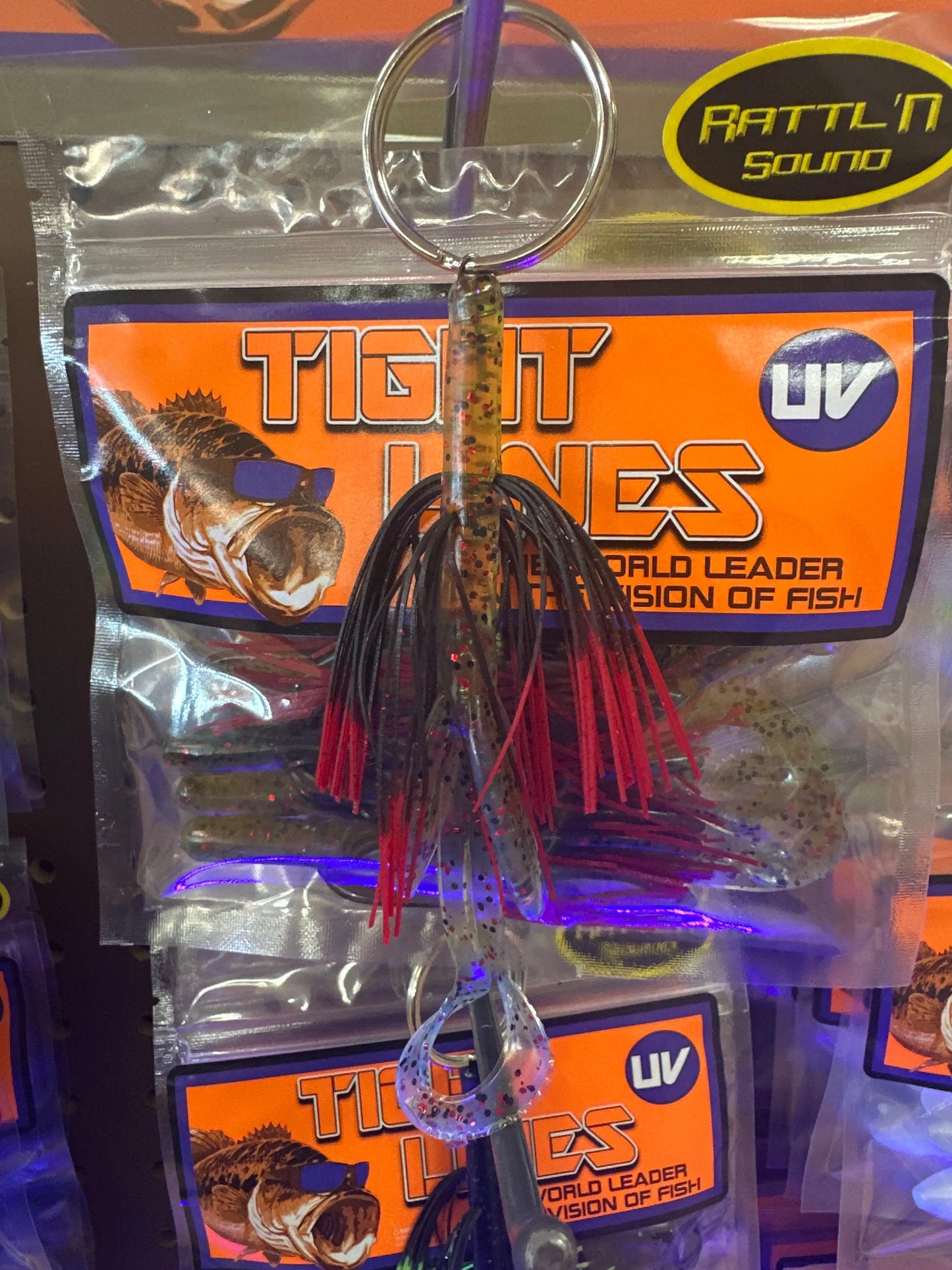 Tightline UV Whisker Hog Rig 4" Rattling - UV Green Red Flake w/ Black Red Tip 5pk - Lucky Lure Tackle