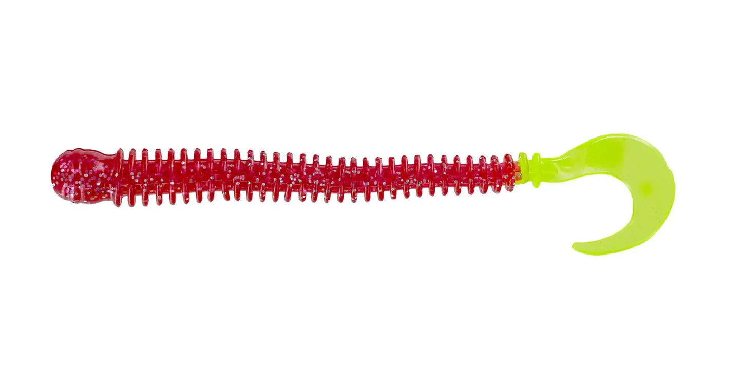 Big Bite Disc Worm 4" - Electric Strawberry Chart Tail 10pk - Lucky Lure Tackle