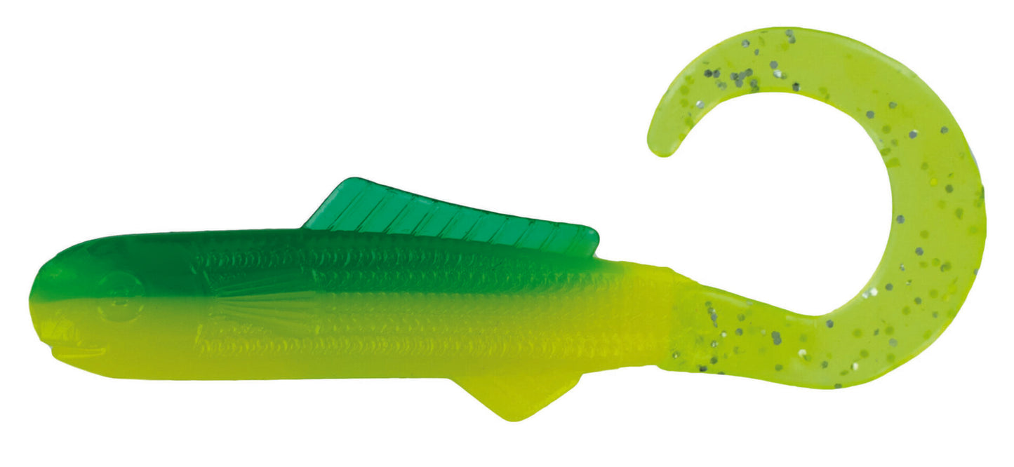 Big Bite Curl Tail Minnow 2.5" - Tractor Green 10pk