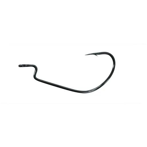 Owner J Hook Extra Wide Bend Size 1/0  Black Chrome - 6pk
