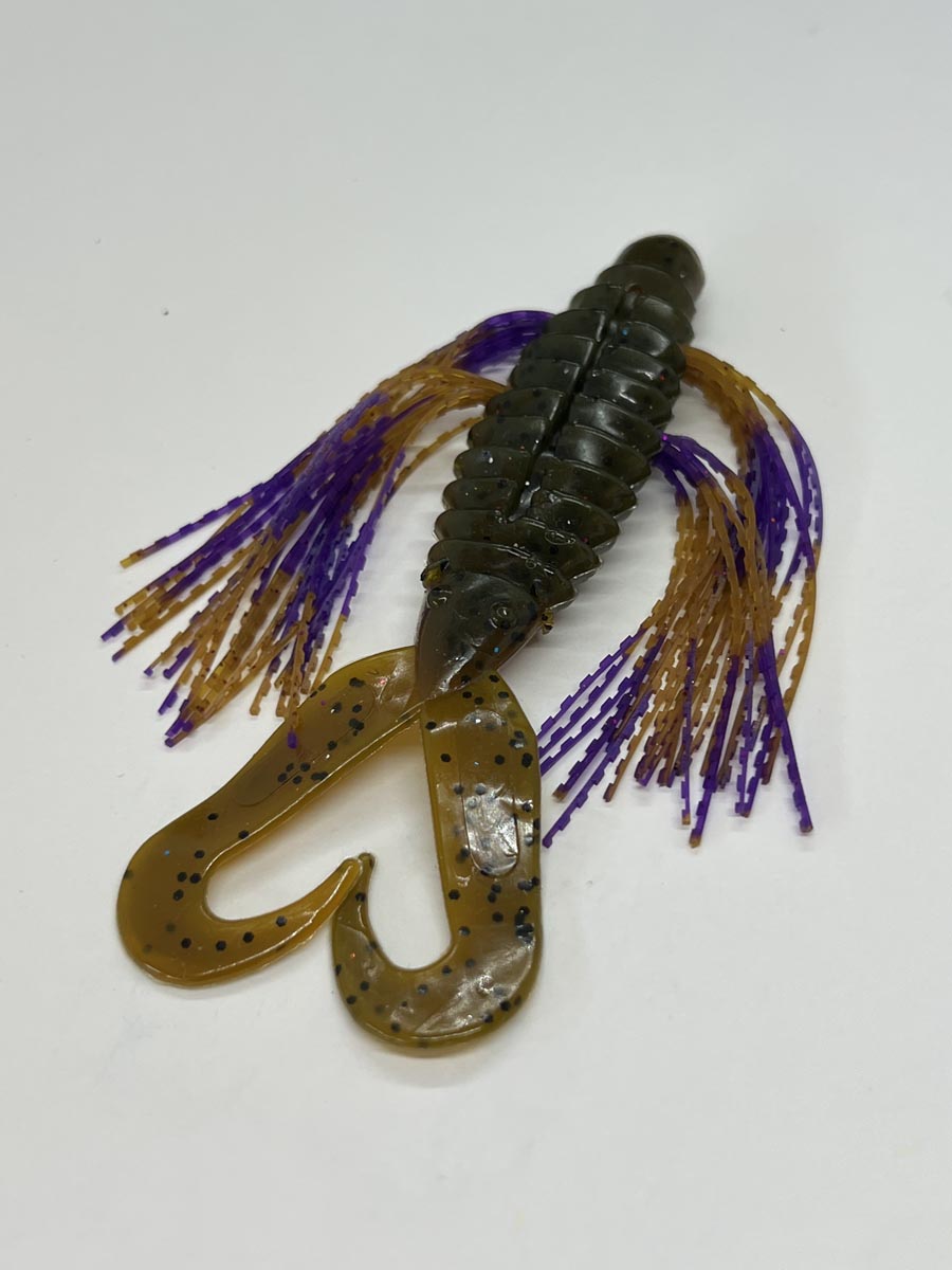 Tightlines UV Wisker BIG'N Bug Rattling 4" - UV Green Pumpkin w/ PBJ  4pk