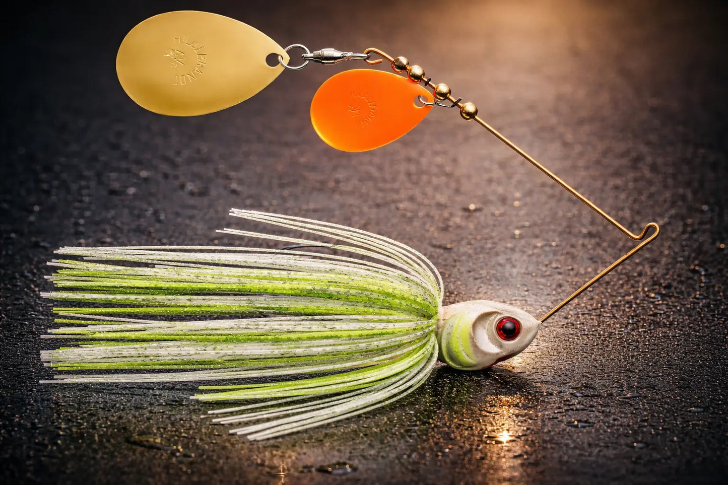 Booyah Covert Double Colorado Spinnerbait 3/4oz - White Chart Silver/Prl Chart with Orange Blade