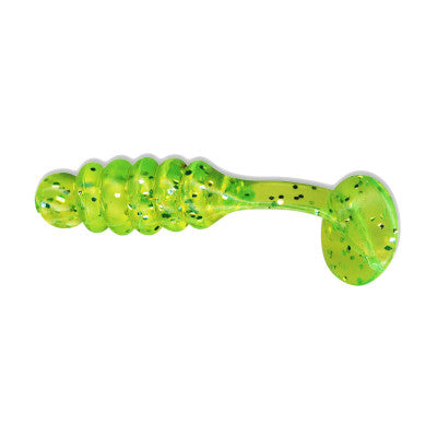 Charlie Brewers 1.5" Crappie/Panfish Slider Grubs 18/pk - Chartreuse Glitter