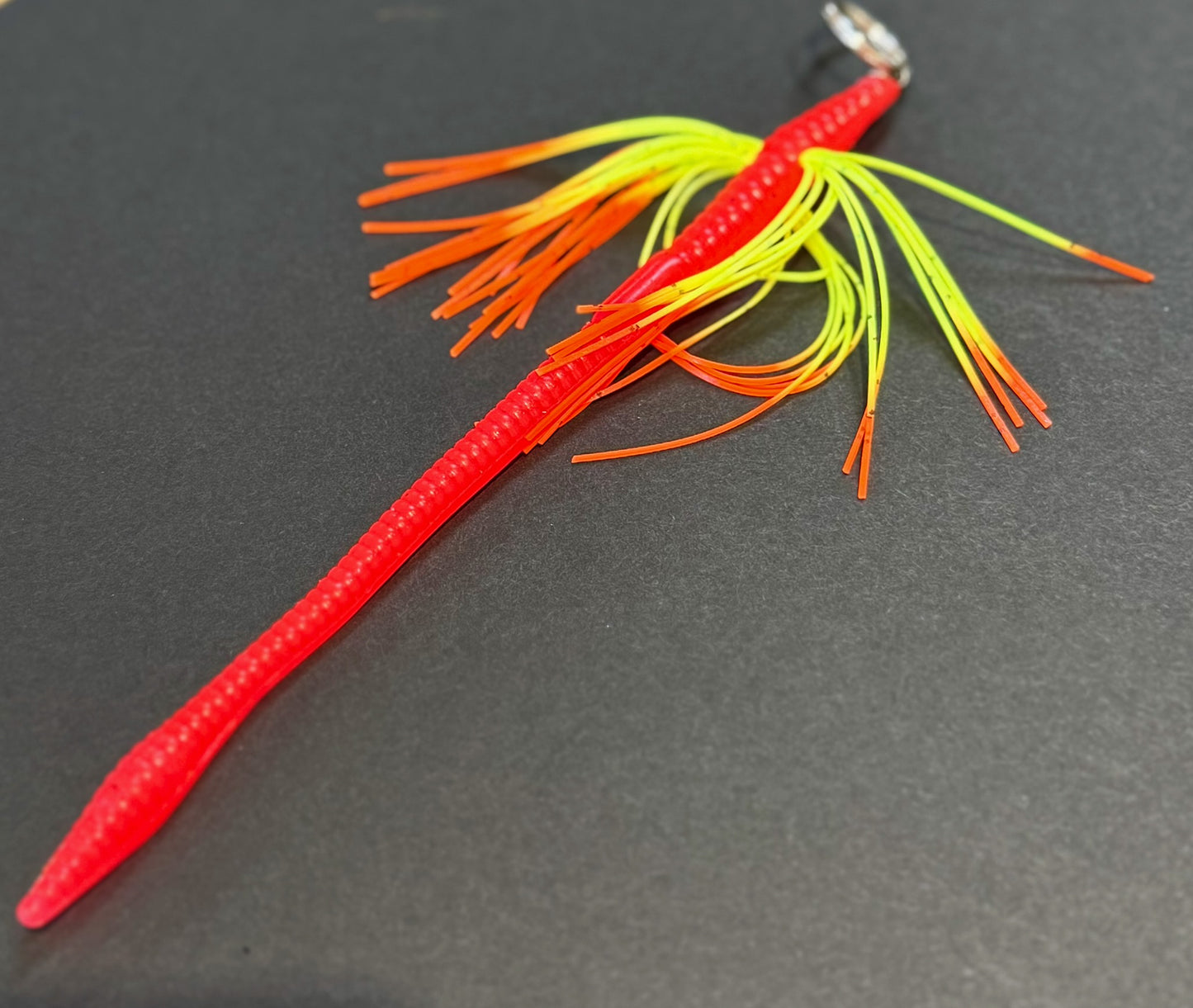 Tightlines UV Whisker Finesse Worm 6" RATTL'N - Methiolate w/ Salt Fire  5pk
