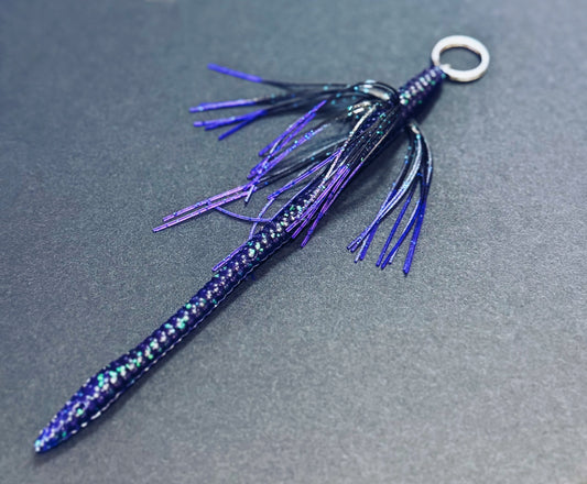 Tightlines UV Whisker Finesse Worm 6" RATTL'N - Junebug w/ Purple Tip  5pk