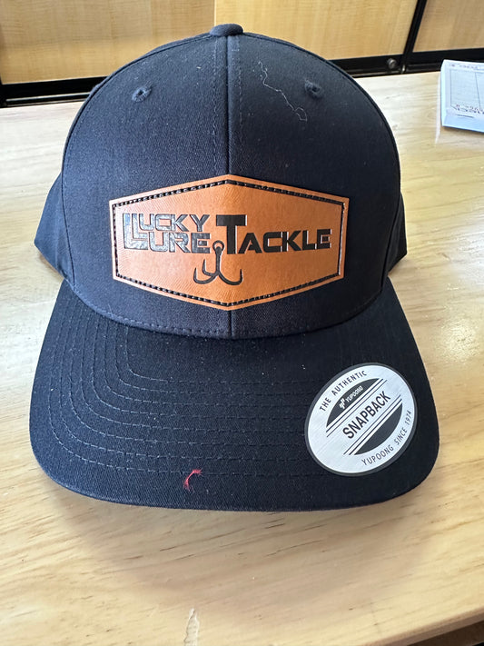 Lucky Lure Hat - Leather Patch Black Cap Closed Back