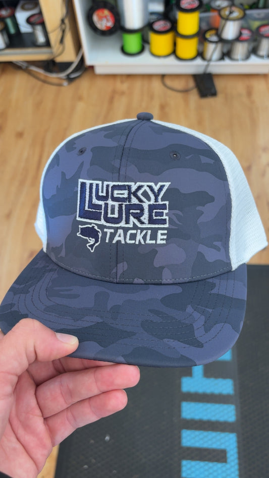 Lucky Lure Hat - Dark Blue Camo/White