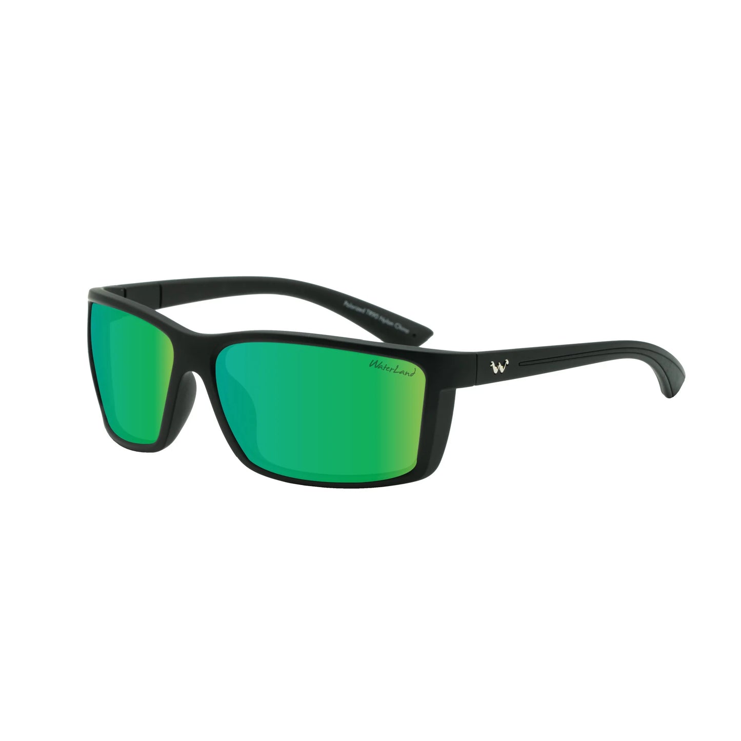 WaterLand Laydown Sunglasses - Black - Green Mirror