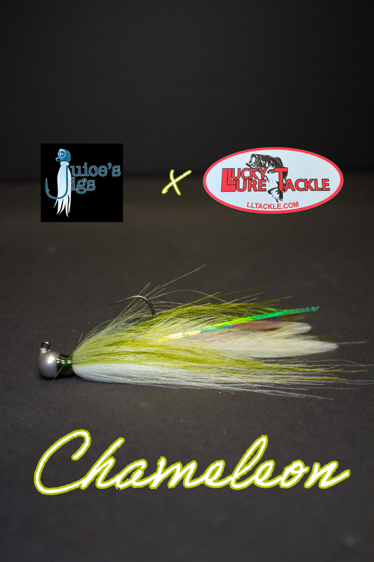 Juice's Hairmiki Jig 3/16oz - Range Roller Head - Chameleon