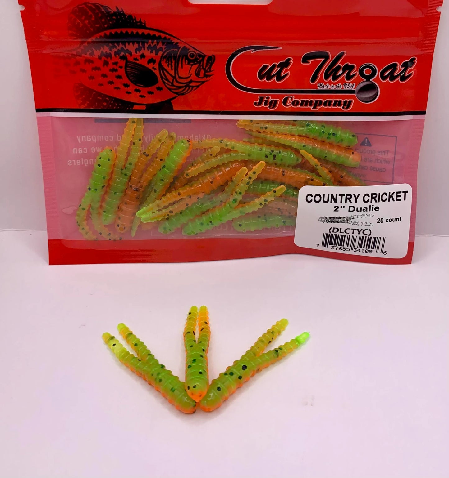 Cut Throat Jig 2" Dualie Ribbed Split Tail - COUNTRY CRICKET  20pk