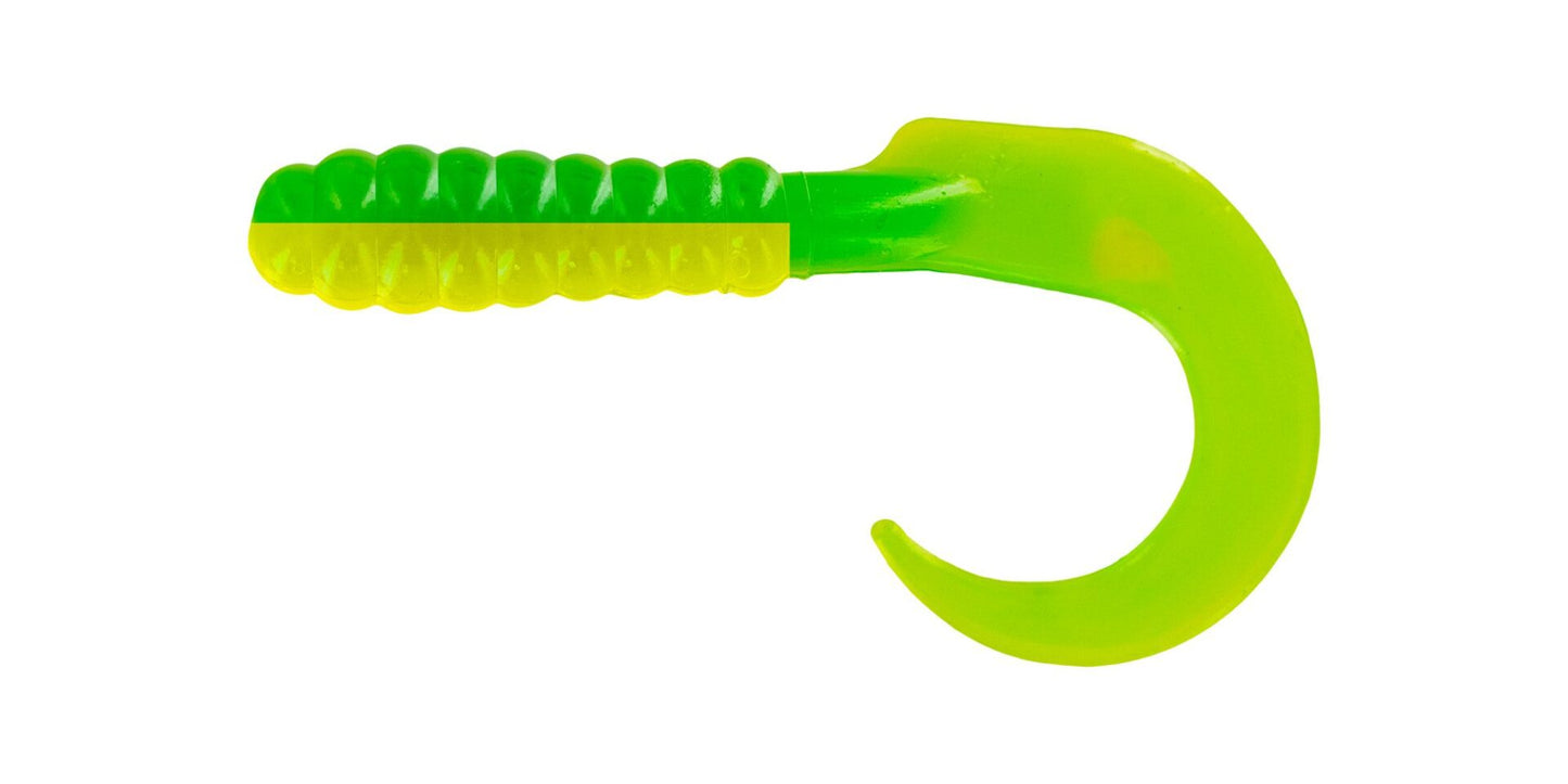 Big Bite Curl Tail Grub 4" - Green/Yellow 10pk