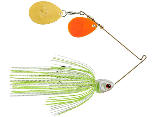Booyah Covert Series Double Colorado Spinnerbait 1oz - White Chart Silver/Pr Chart #6 Gold Colorado Blade/ #3.5 Orange Colorado Booyah