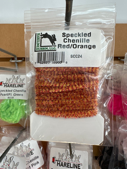 Hareline Speckled Chenille - Red Orange