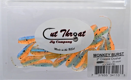 Cut Throat Crappie Crusher 2" Stinger Tail Shad - MONKEY BURST 20pk